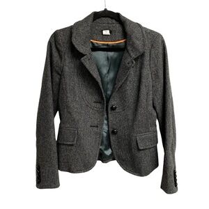 J. CREW Vintage Wool Herringbone Blazer Black Grey 4